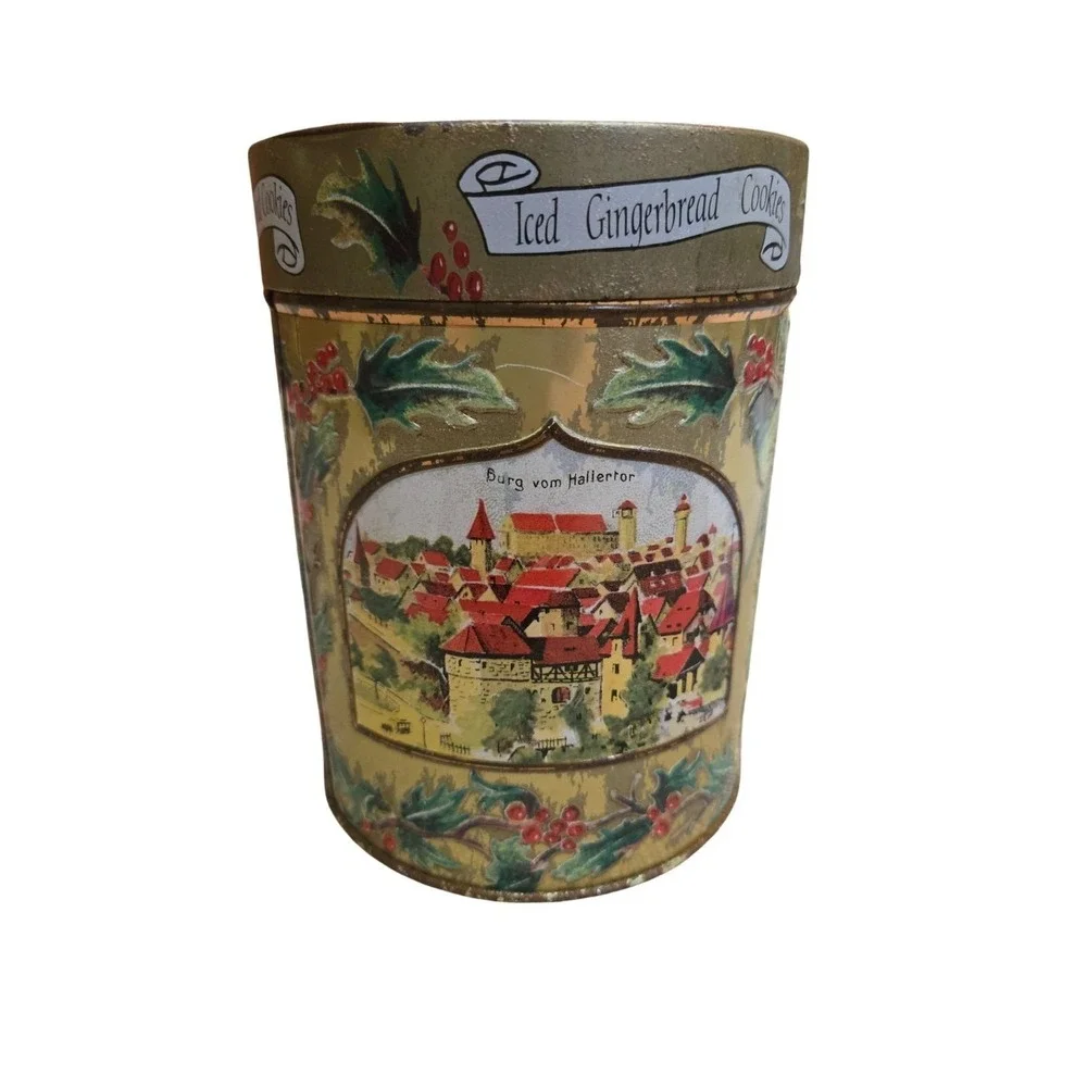 Lambertz Aachen 1999 Gold Christmas Musical Iced Gingerbread Cookies Tin Germany